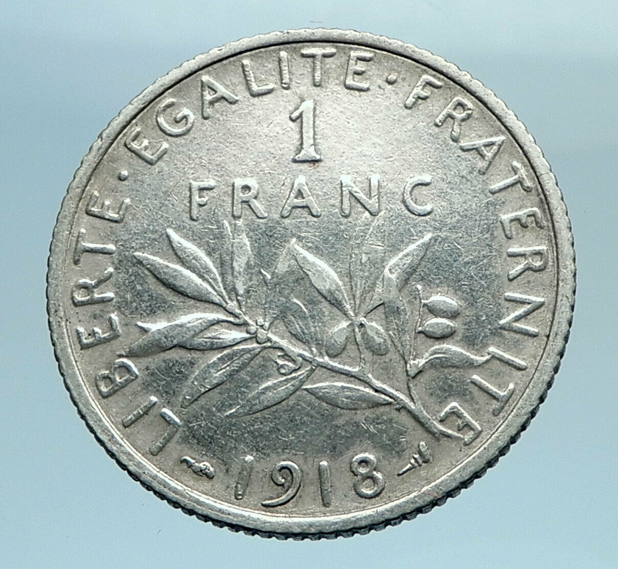 1918 FRANCE La Semeuse Woman Genuine VINTAGE Silver 1 Franc French Coin i77742