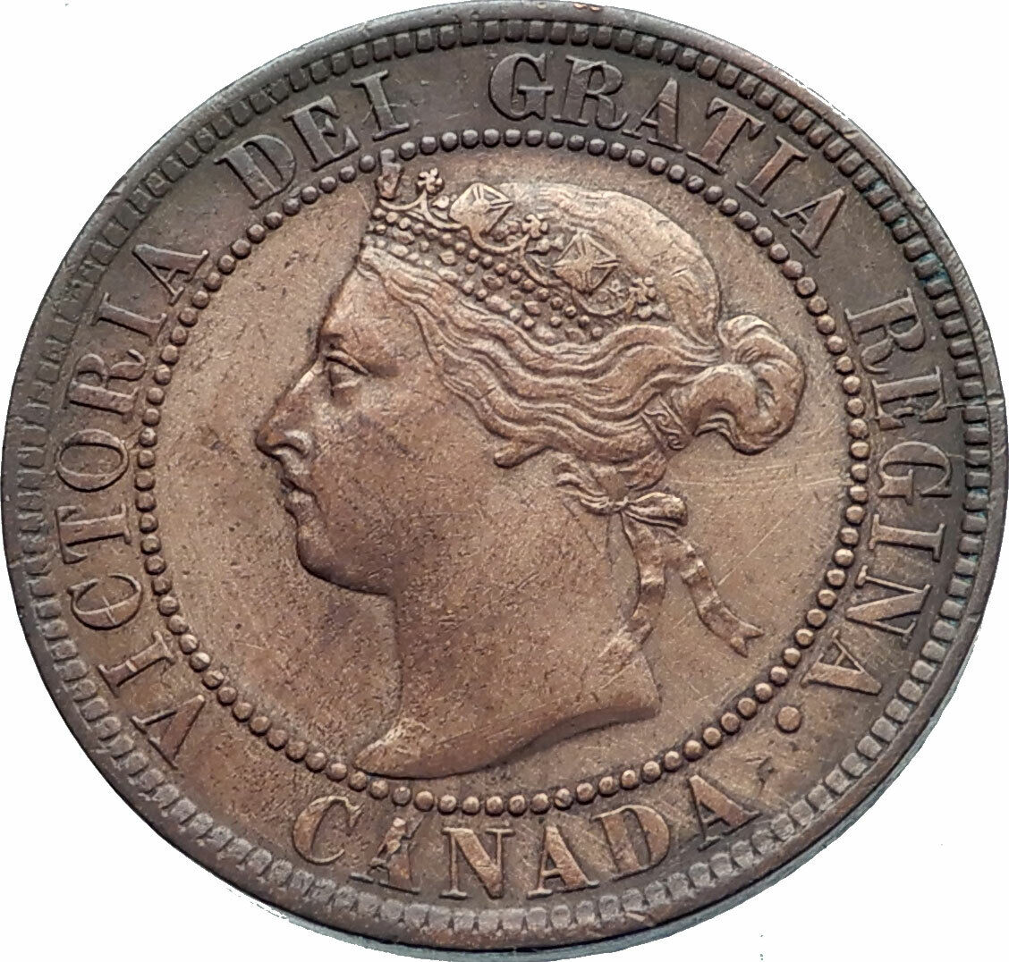 1893 CANADA British UK Queen VICTORIA Wreath Genuine Antique Cent Coin i82090