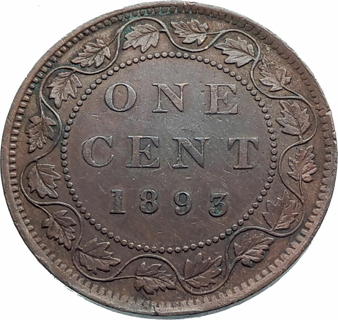 1893 CANADA British UK Queen VICTORIA Wreath Genuine Antique Cent Coin i82090