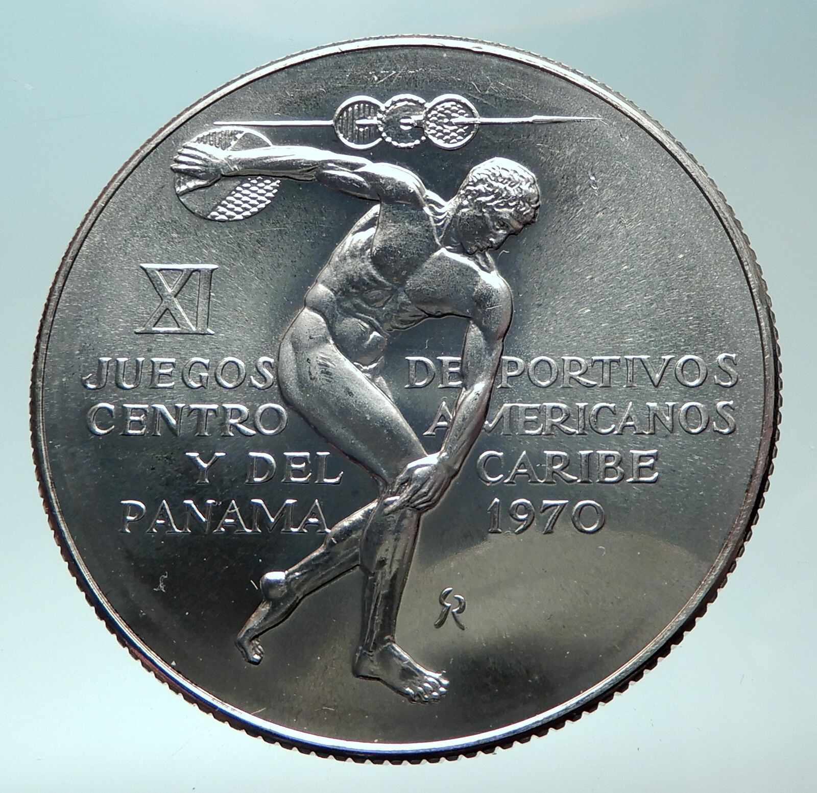 1970 PANAMA Olympic Style Games GREEK DISC THROWER ATHLETE Silver 5B Coin i82282