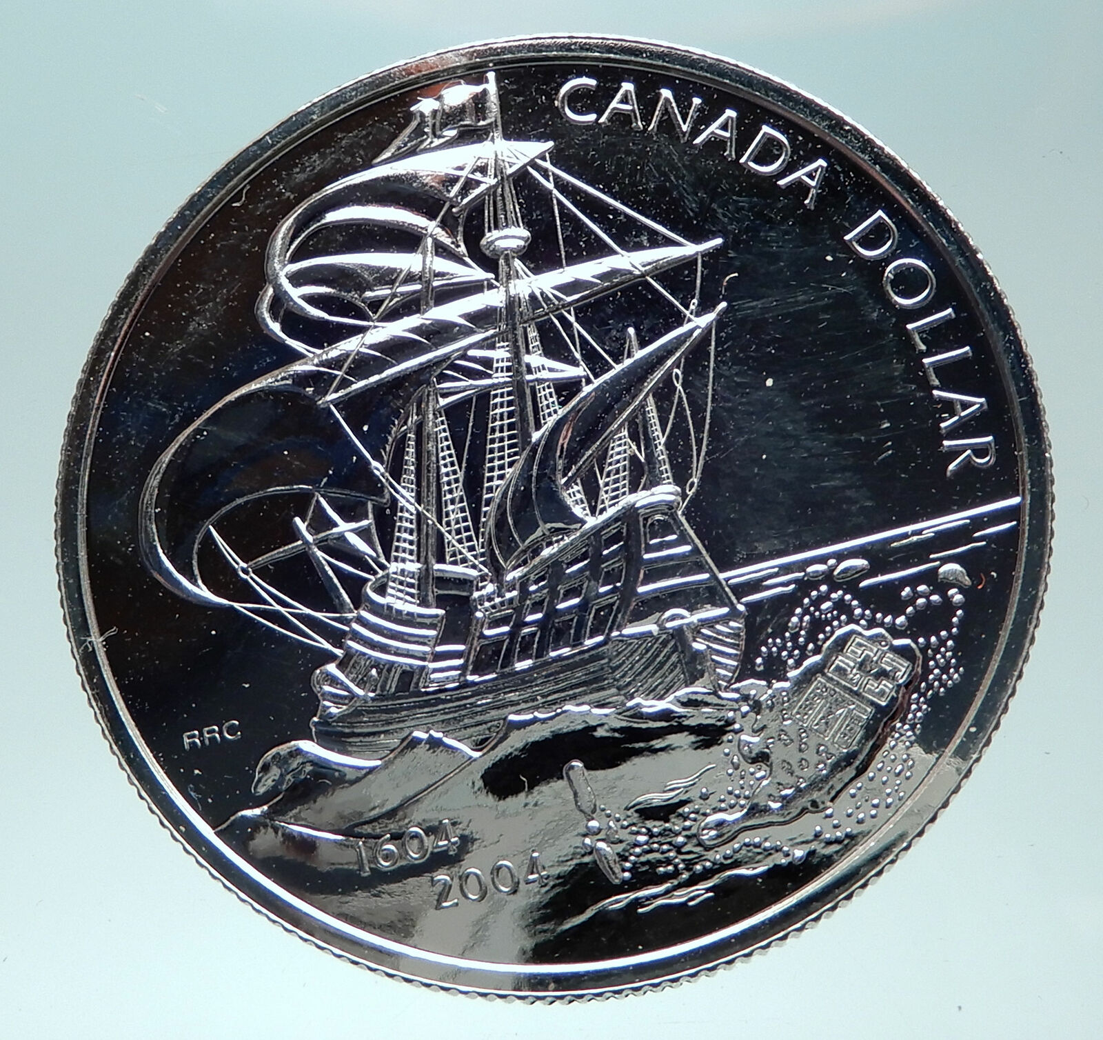 2004 CANADA UK Queen Elizabeth II FRENCH SHIP Genuine Silver Dollar Coin i82311