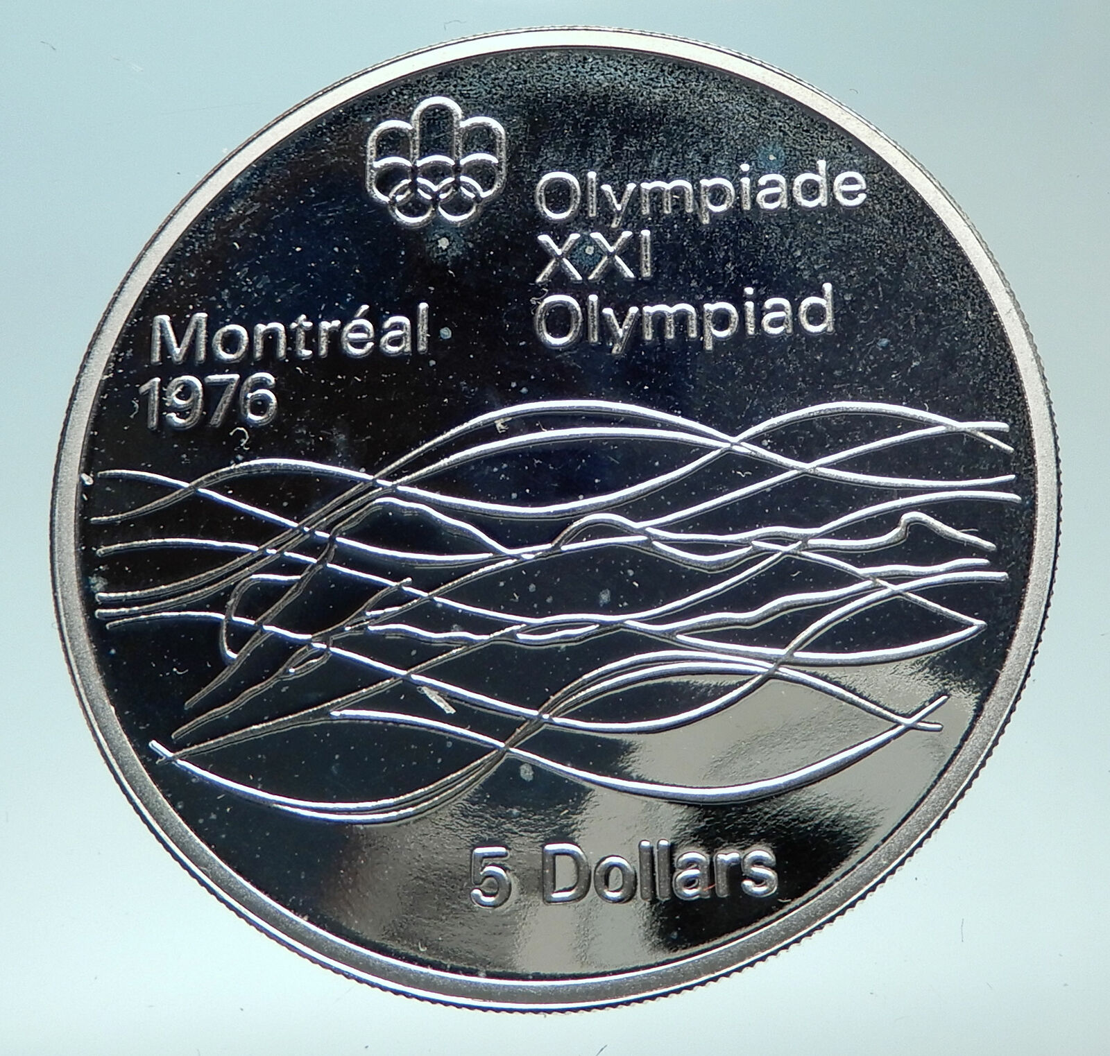 1975 CANADA Queen Elizabeth II Olympics Montreal Swimming Silver $5 Coin i82275