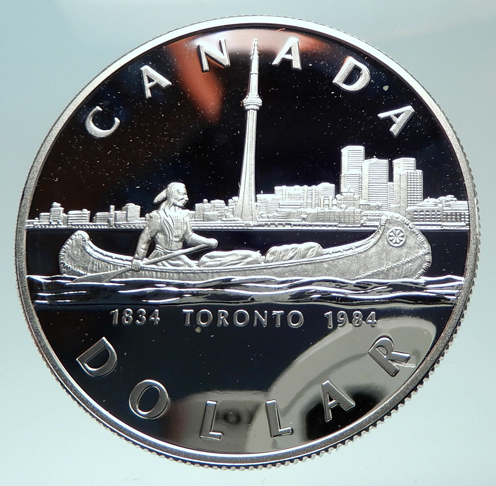 1984 CANADA UK Queen Elizabeth II Canoe in Toronto 150Y Proof Silver Coin i82398