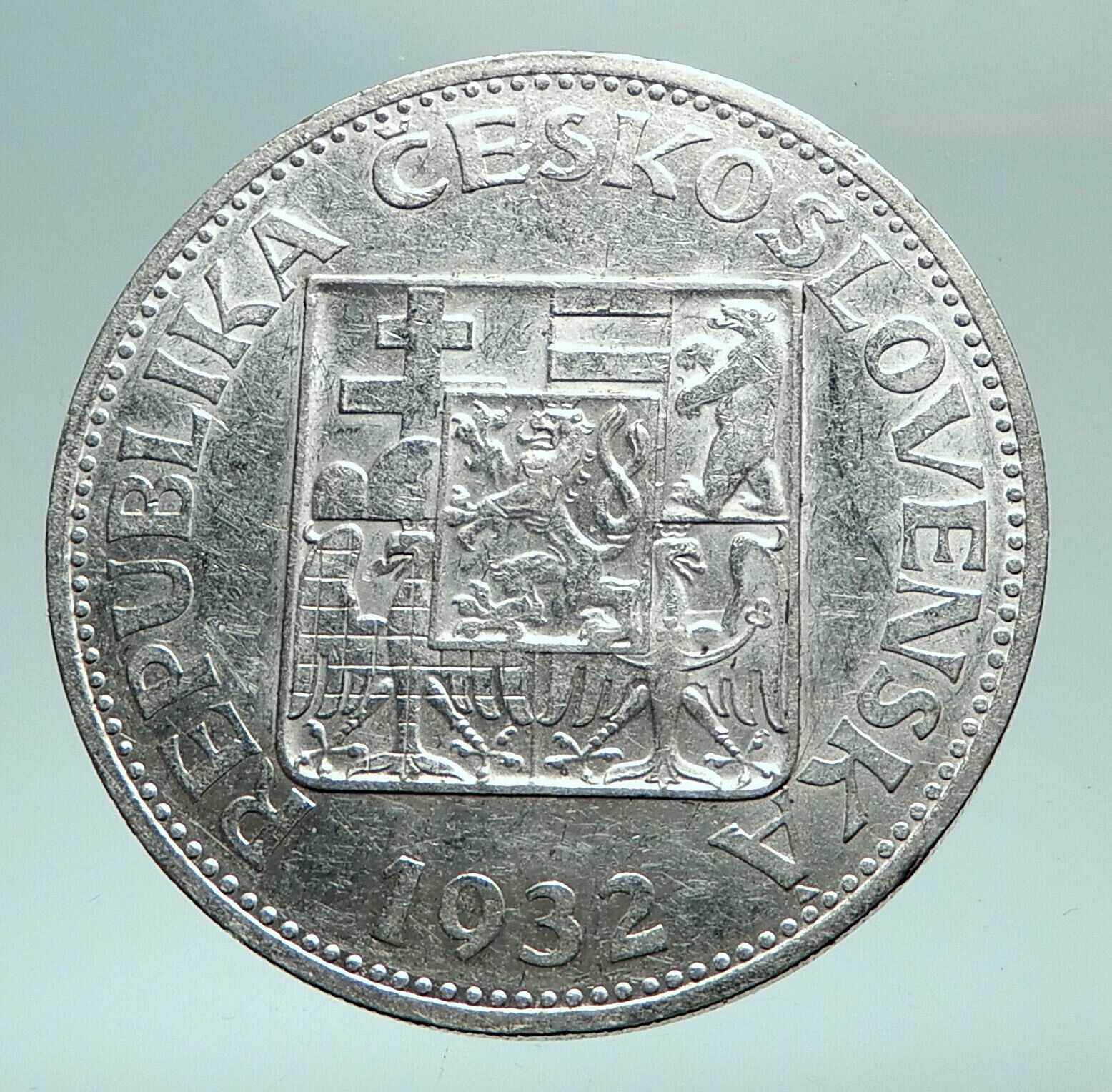 1932 CZECH REPUBLIC Woman & Lime TREE Old Genuine Silver 10 Korun Coin i82481