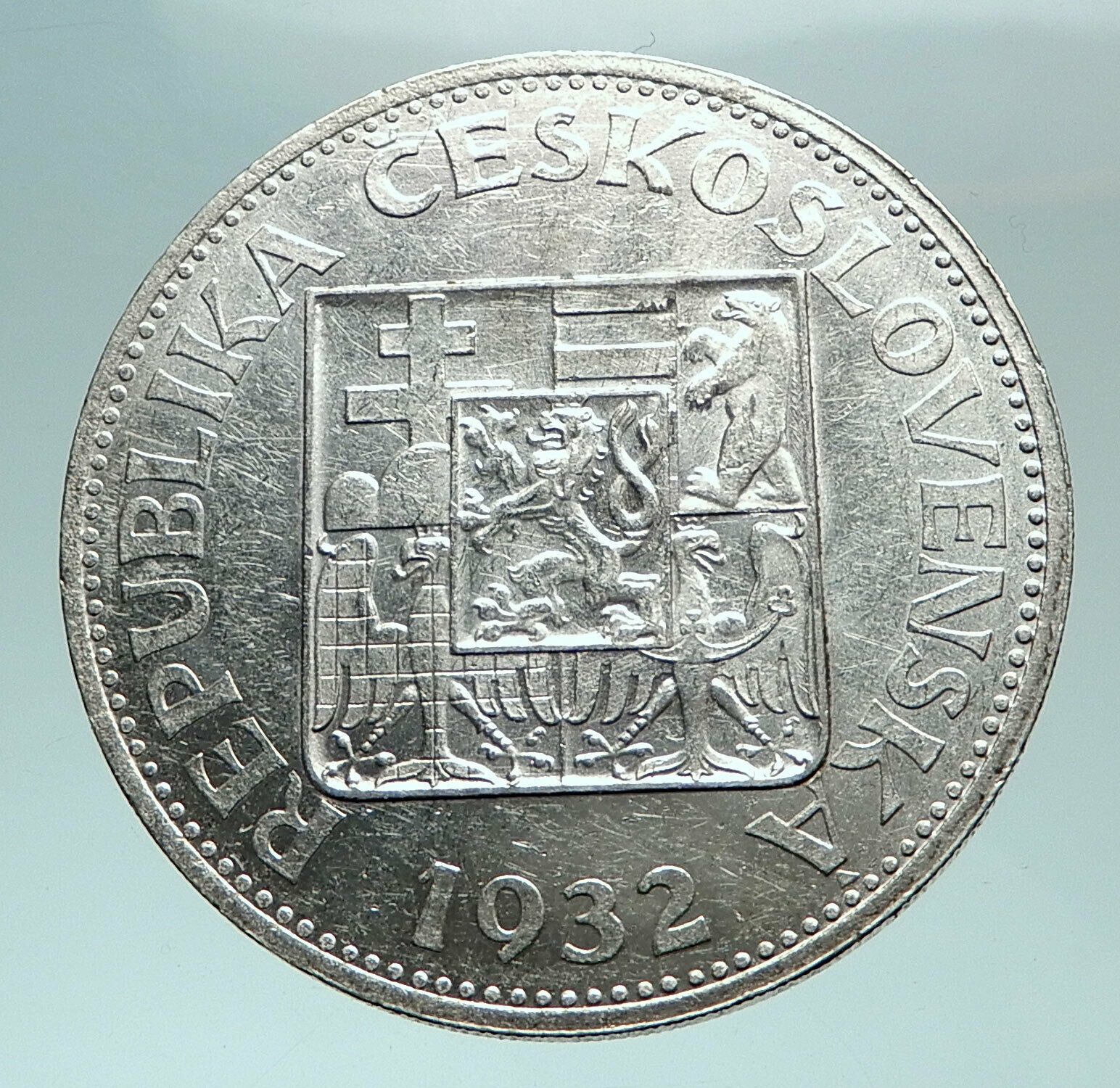 1932 CZECH REPUBLIC Woman & Lime TREE Old Genuine Silver 10 Korun Coin i82482