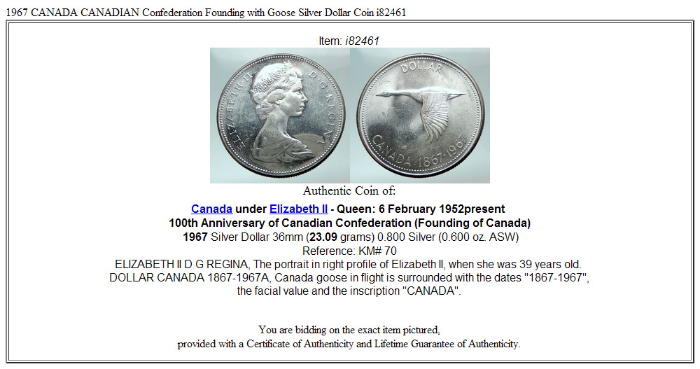 1967 CANADA CANADIAN Confederation Founding with Goose Silver Dollar Coin i82461