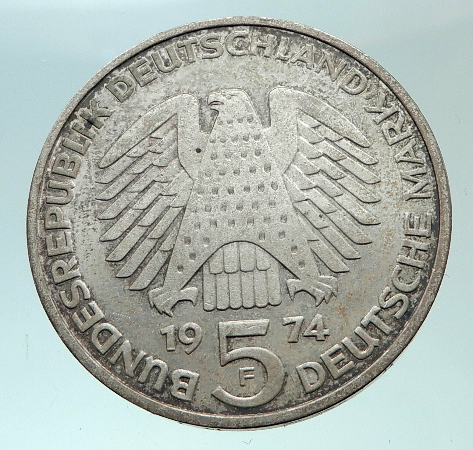 1974 F GERMANY 25 Years of German Federal Constitution Law Silver 5 Mark i82424