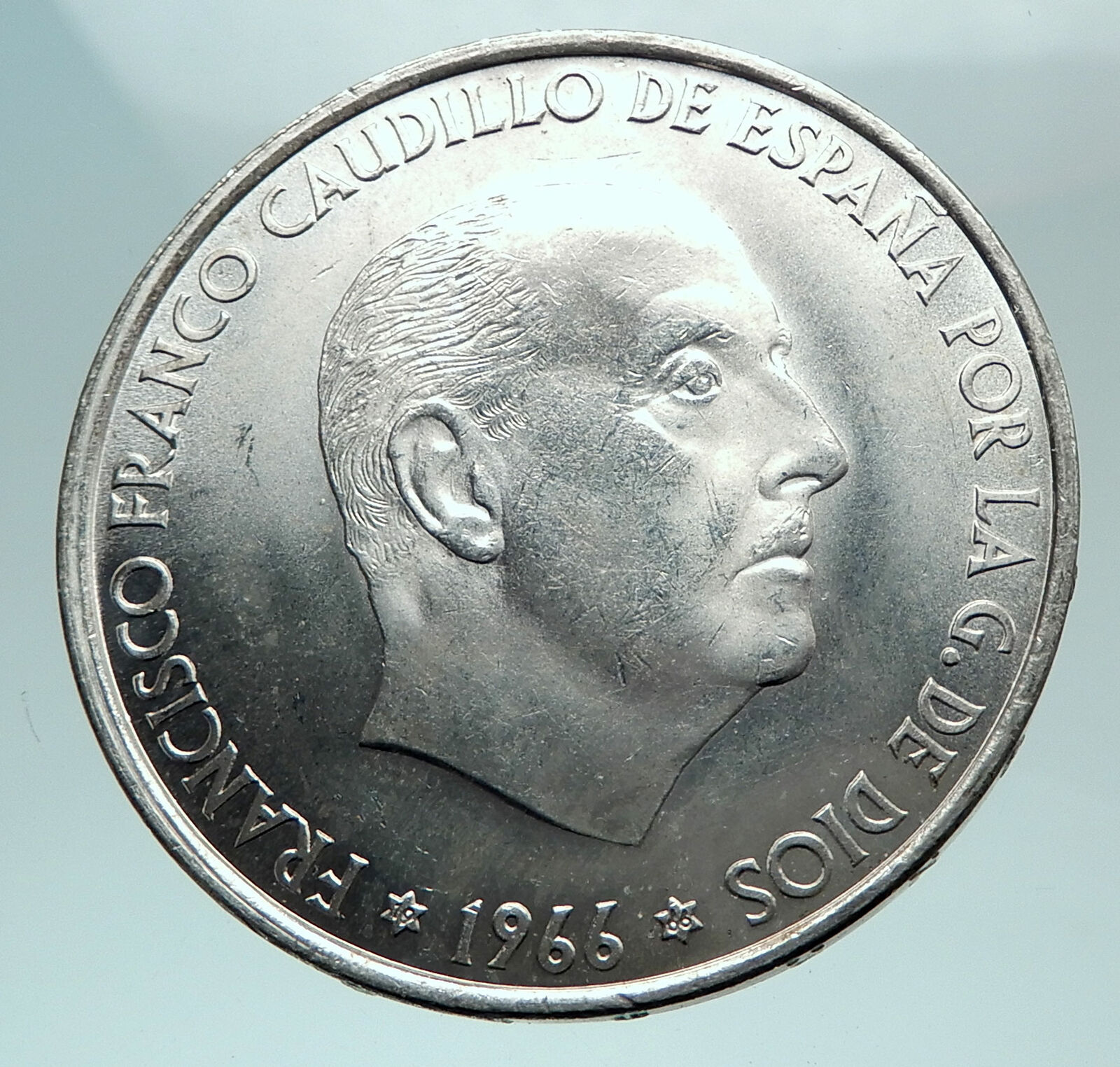 1966 SPAIN Large Franco Cadillo Genuine Silver 100 Pesetas Spanish Coin i82435