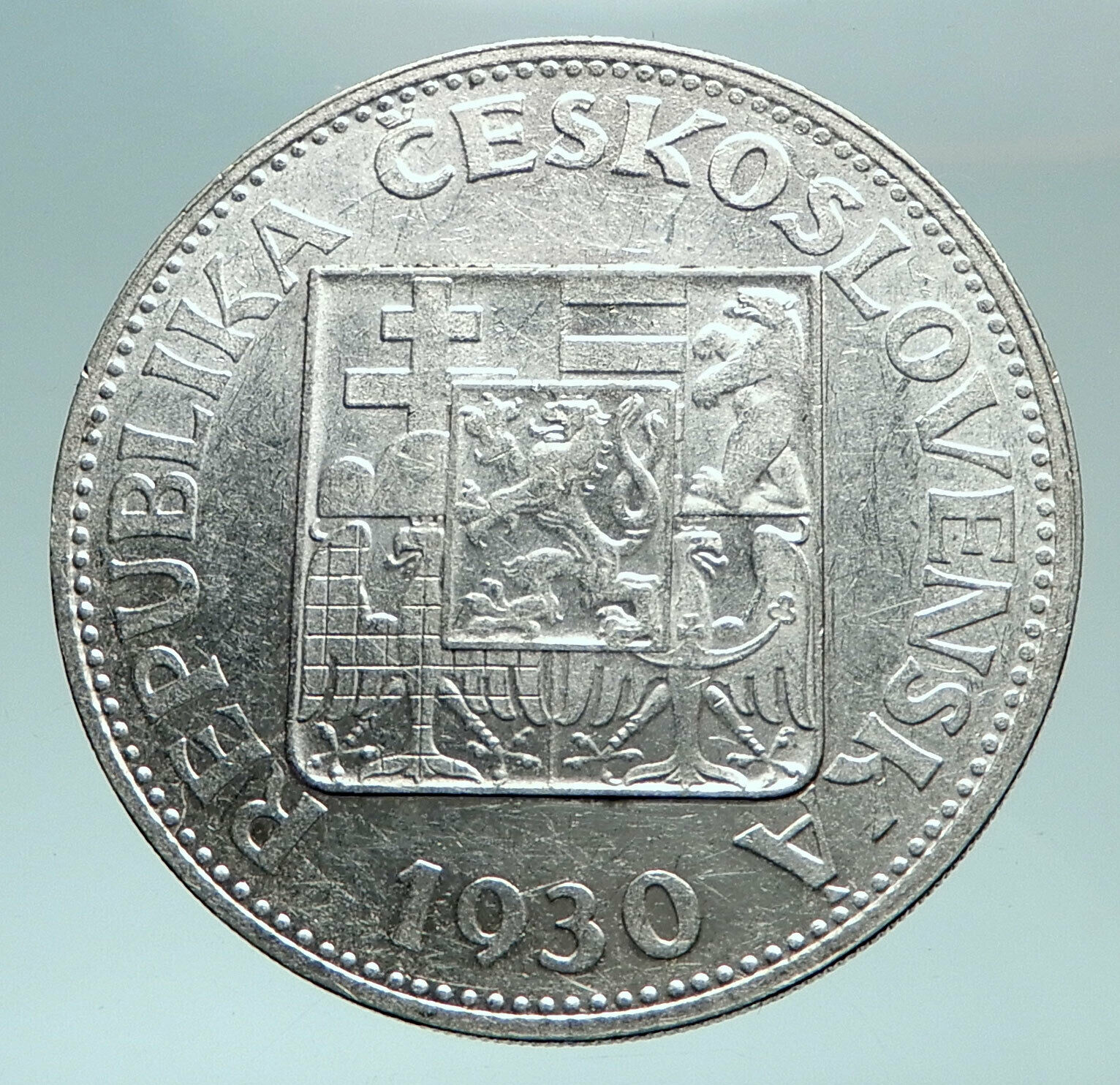 1930 CZECH REPUBLIC Woman & Lime TREE Old Genuine Silver 10 Korun Coin i82475