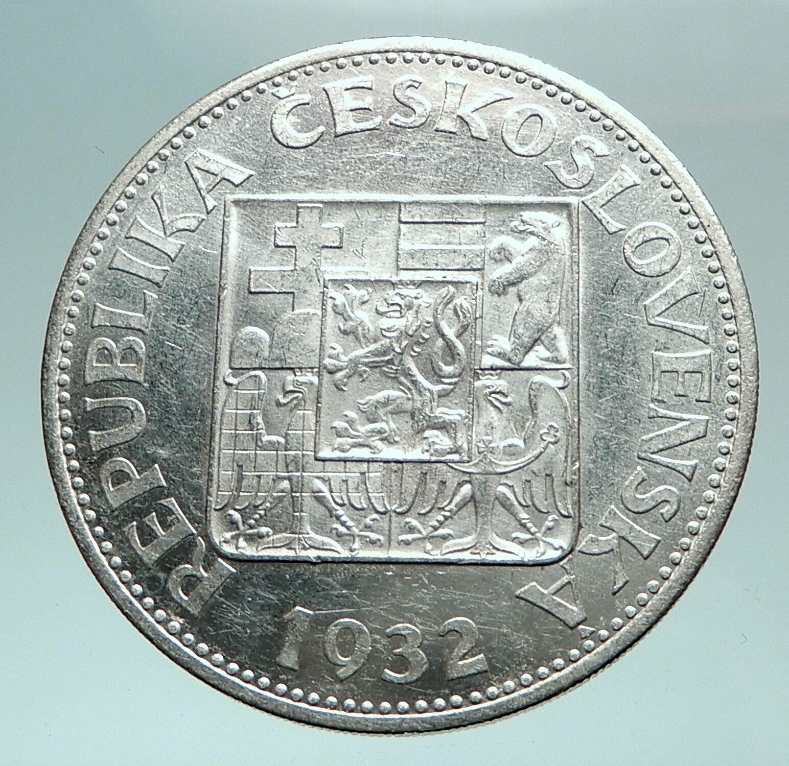 1932 CZECH REPUBLIC Woman & Lime TREE Old Genuine Silver 10 Korun Coin i82479