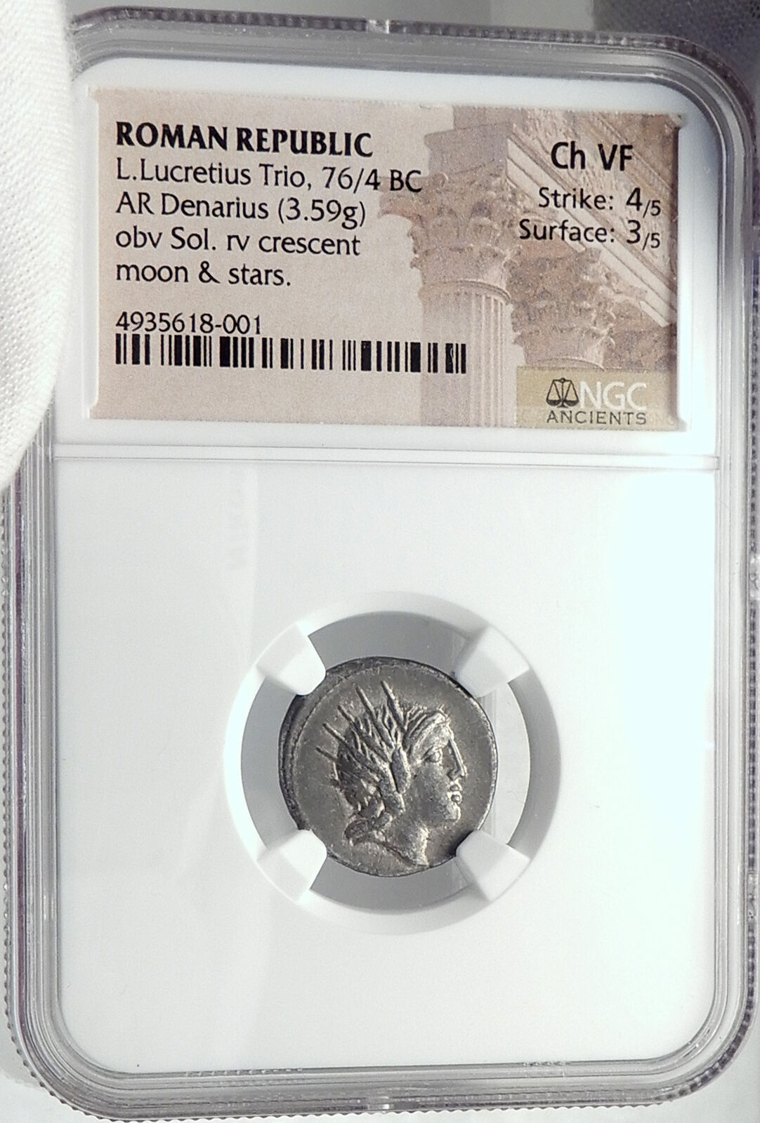 Roman Republic Ancient Rome Silver Coin SOL BIG DIPPER CONSTELLATION NGC i82367