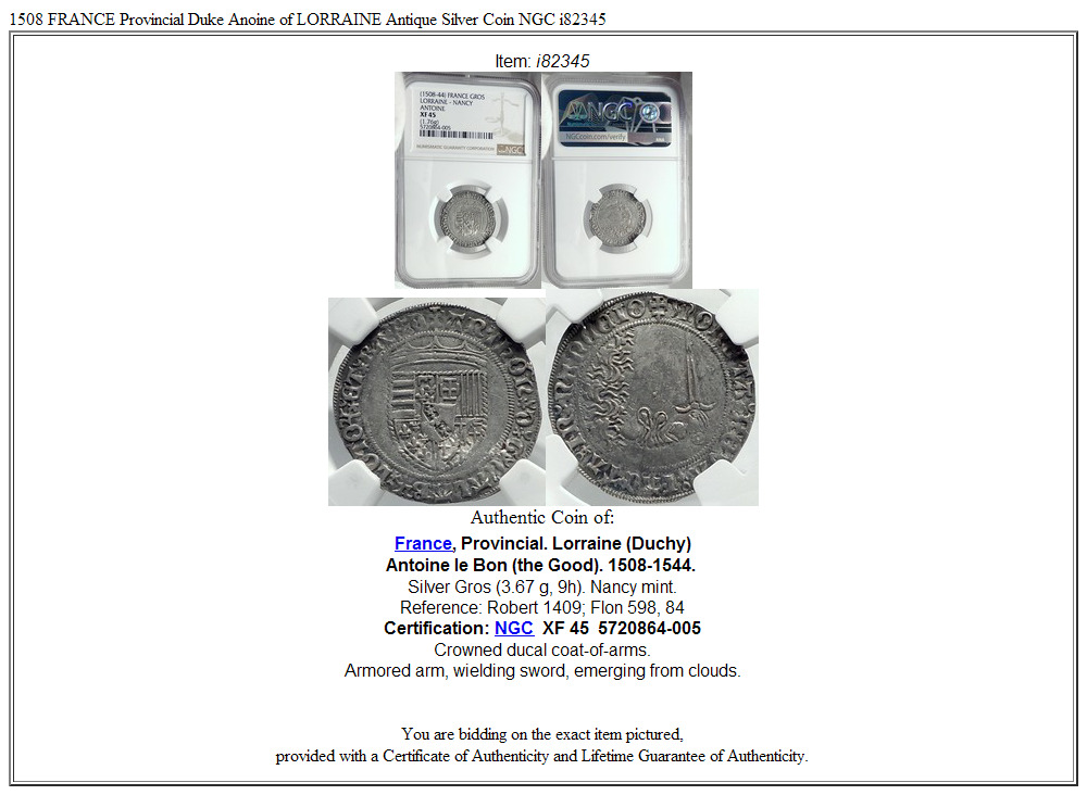 1508 FRANCE Provincial Duke Anoine of LORRAINE Antique Silver Coin NGC i82345