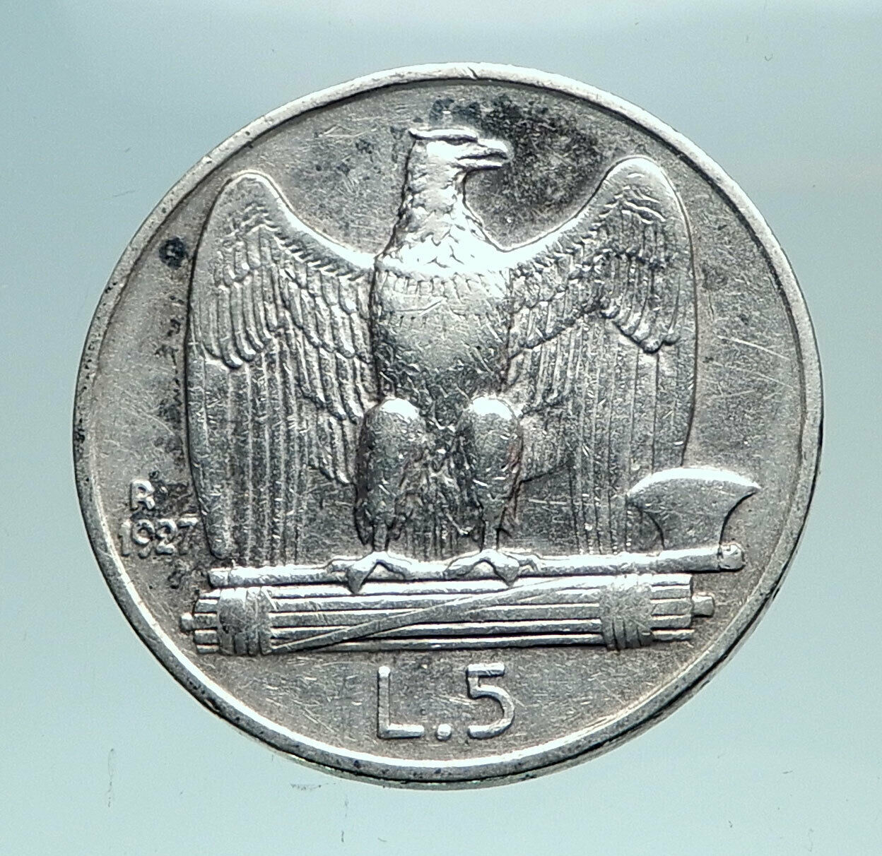 1927 ITALY King Victor Emmanuel III Silver 5 Lire Italian Coin w EAGLE i82545