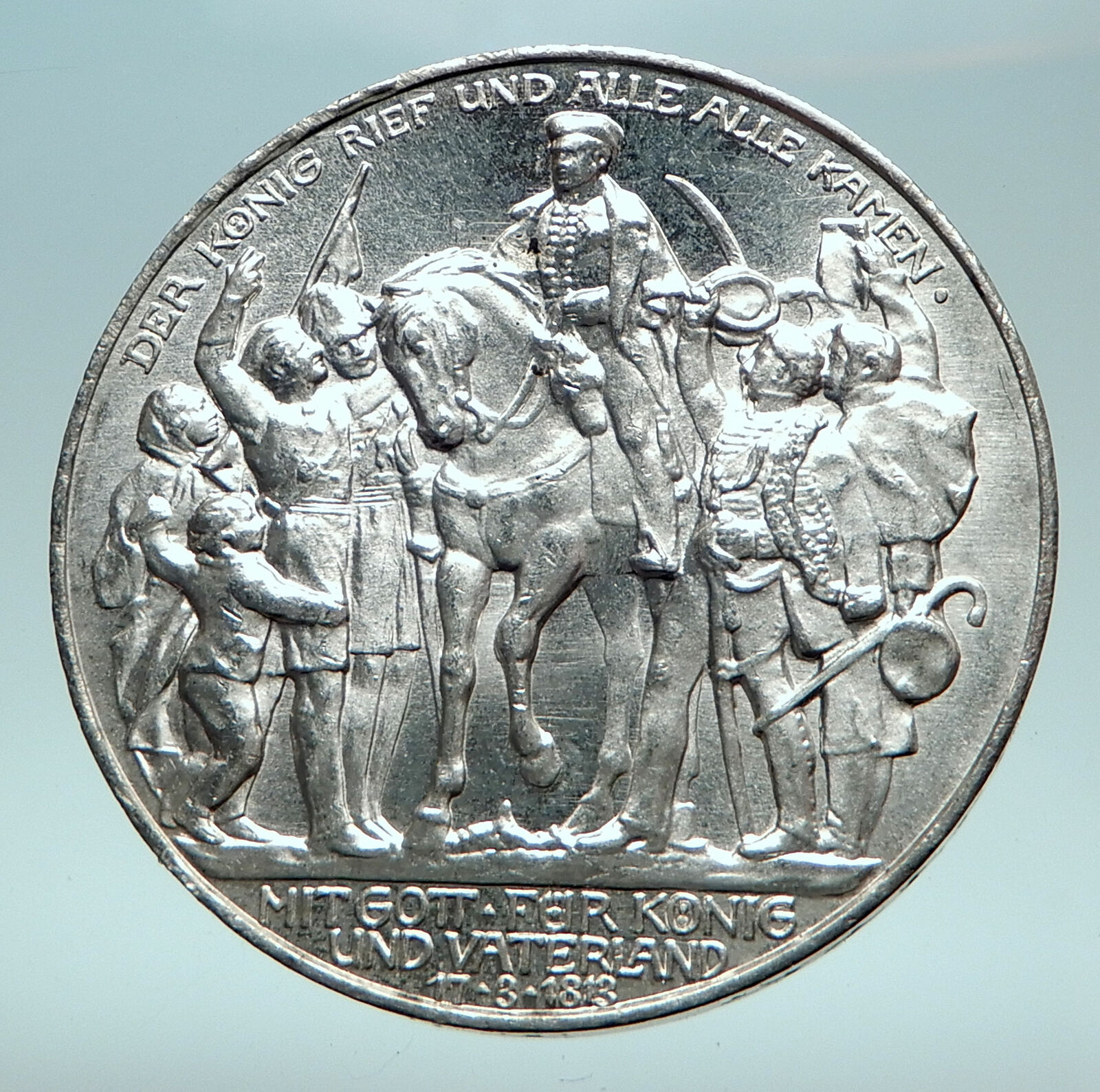 1913 GERMANY William III Prussia War NAPOLEON Antique Silver 3 MARK Coin i82654