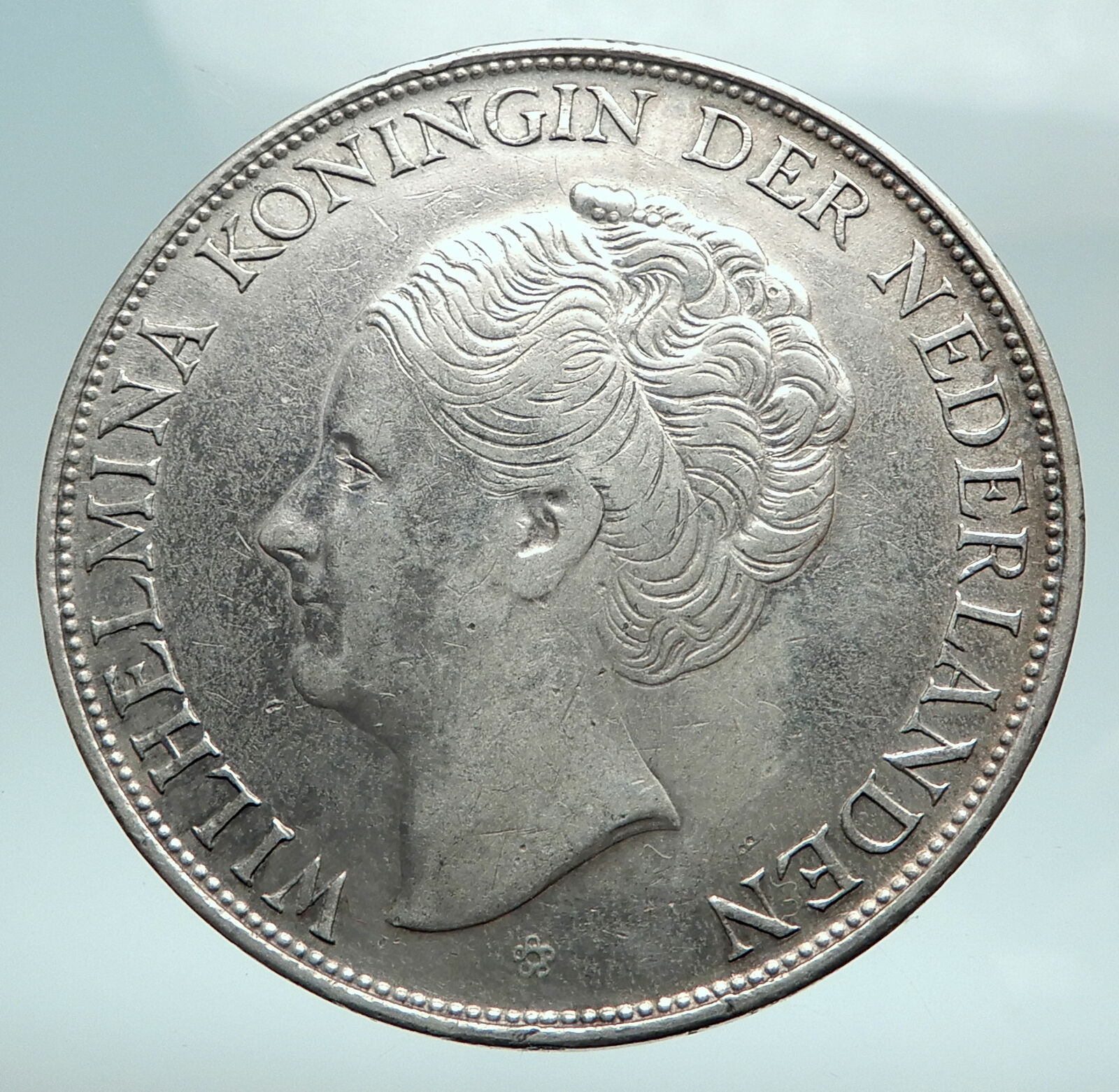 1944 CURACAO Netherlands Kingdom Queen WILHELMINA Silver 2.5 Gulden Coin i82492