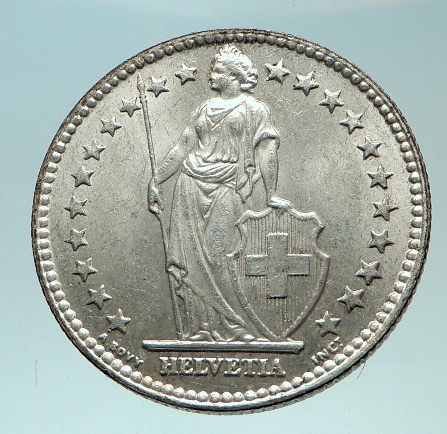 1955 SWITZERLAND - SILVER 2 Francs Coin HELVETIA Symbolizes SWISS Nation i82683