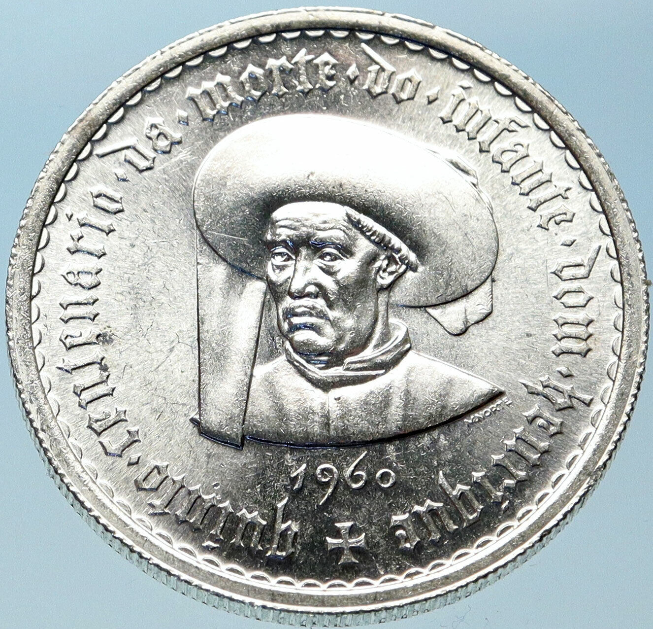 1960 PORTUGAL Prince Henry the Navigator Genuine Silver 10 Escudos Coin i82390