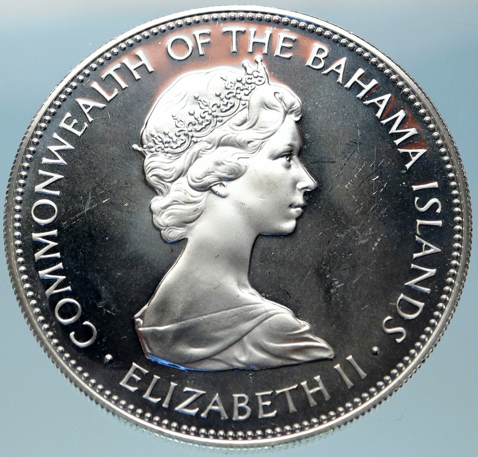 1972 BAHAMAS HUGE PIRATE DEFEAT MOTTO Genuine Proof Silver 5 Dollars Coin i82383