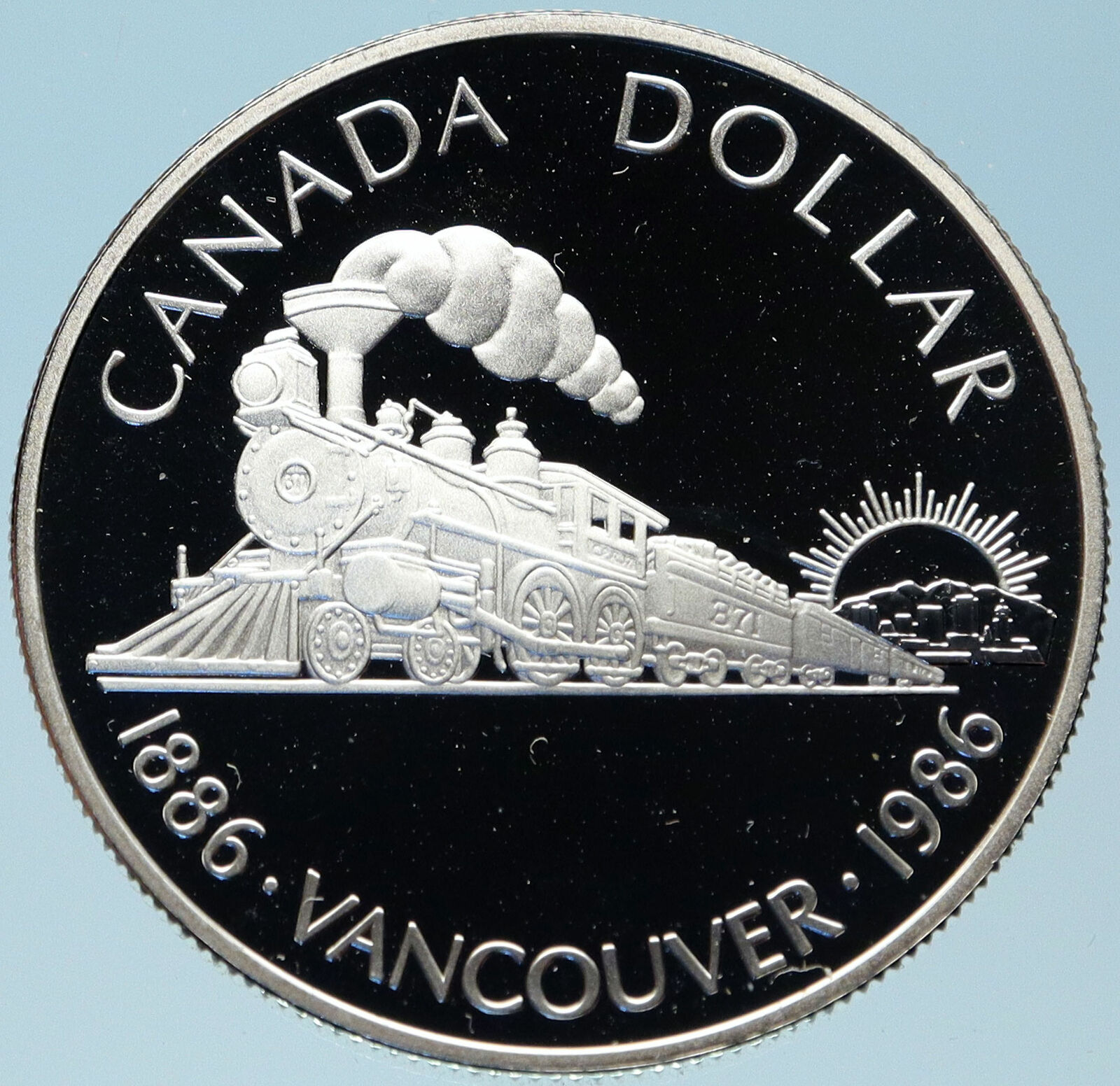 1986 CANADA Vancouver with UK Queen Elizabeth II Train Proof Silver Coin i82391