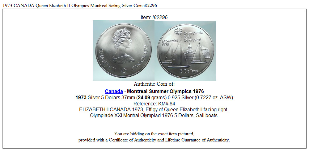 1973 CANADA Queen Elizabeth II Olympics Montreal Sailing Silver Coin i82296