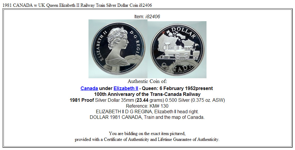 1981 CANADA w UK Queen Elizabeth II Railway Train Silver Dollar Coin i82406