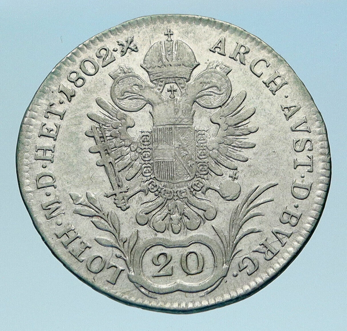 1802 A AUSTRIA w Emperor Franz II Genuine Silver 20 Kreuzer Austrian Coin i82974