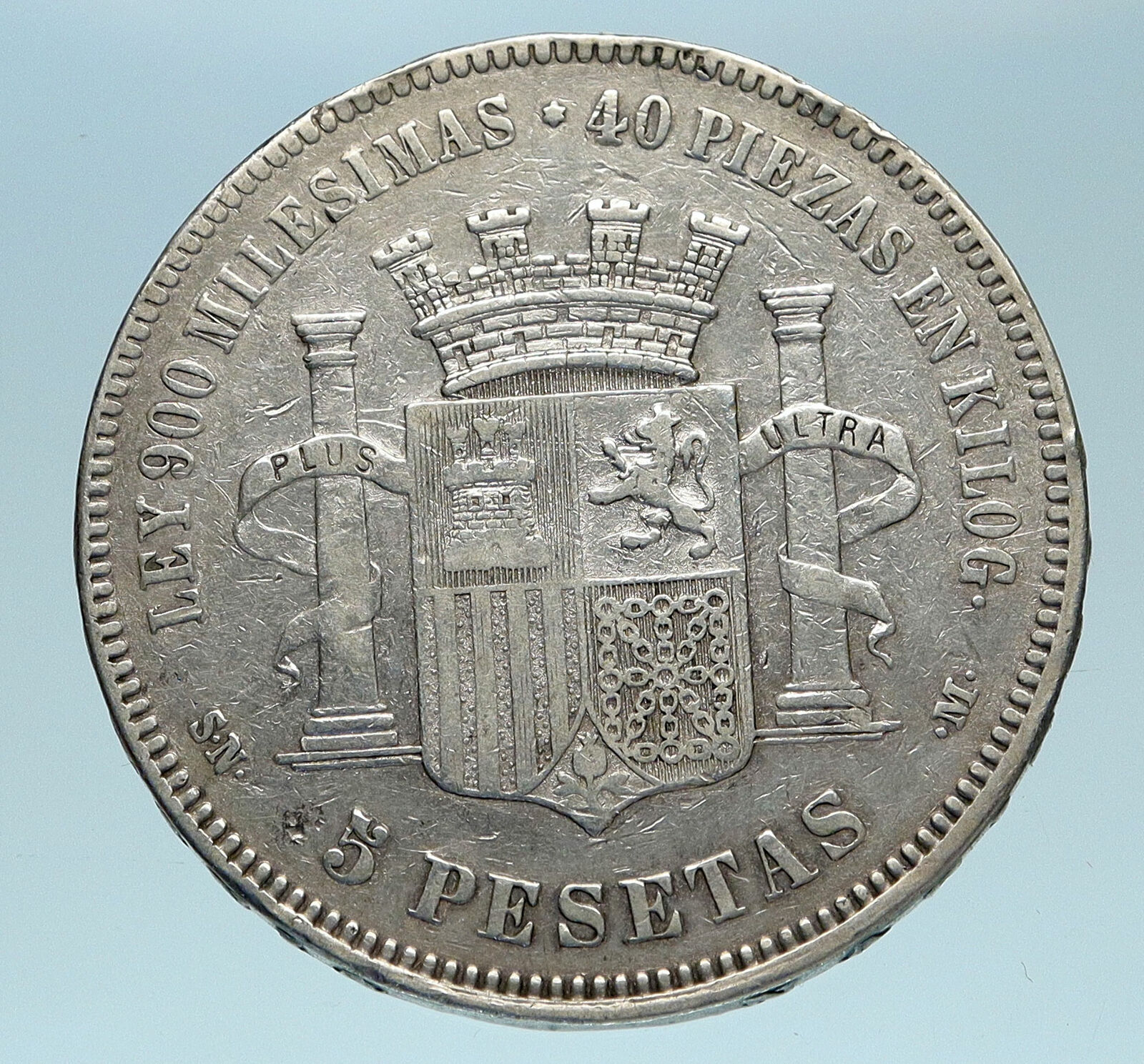 1870 SPAIN Provisional Government Liberty Genuine Silver 5 Pesetas Coin i83184