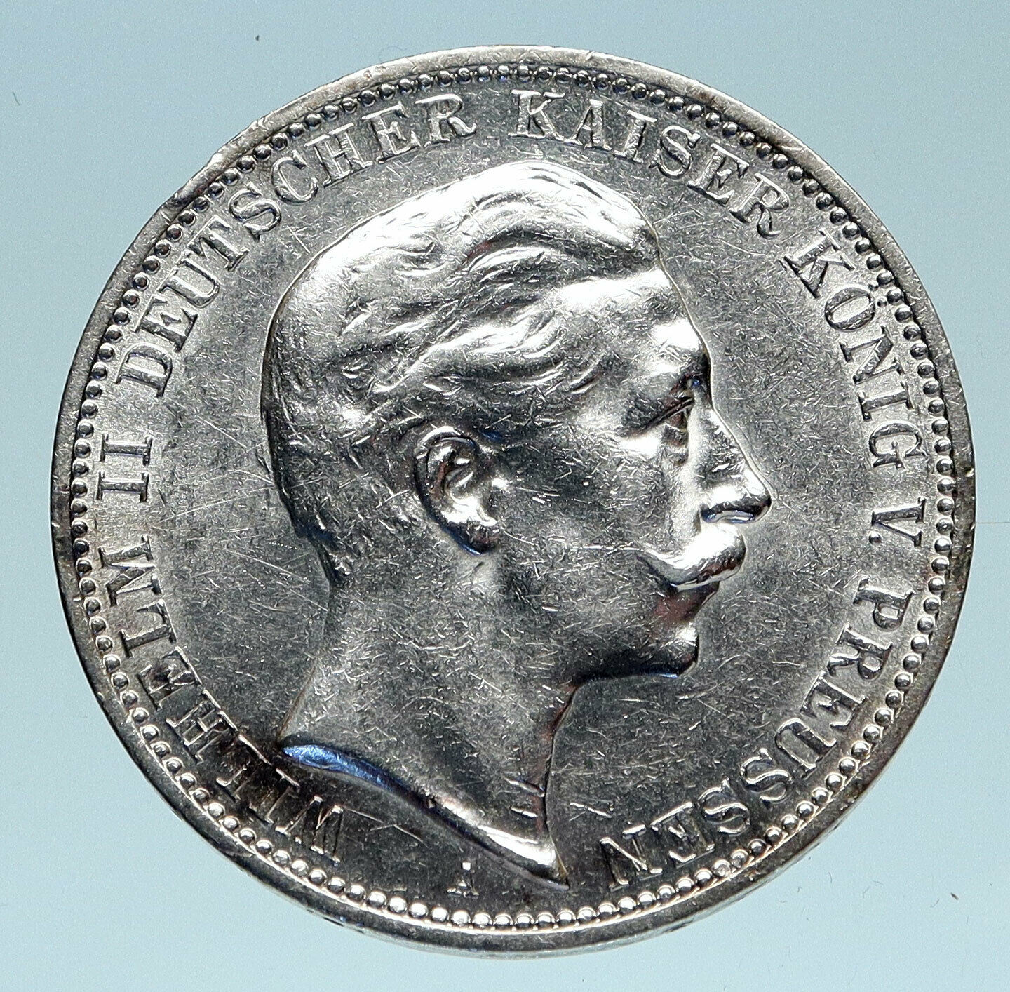 1912 PRUSSIA KINGDOM Germany WILHELM II Genuine Silver 3 Mark German Coin i83196