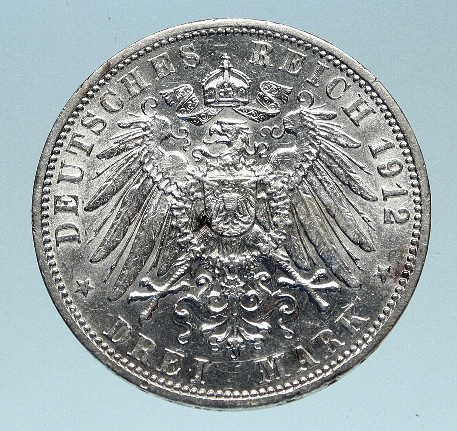 1912 PRUSSIA KINGDOM Germany WILHELM II Genuine Silver 3 Mark German Coin i83196