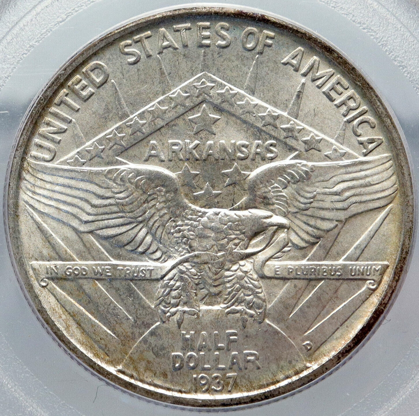 1937 ARKANSAS 100th Commemorative Silver Half Dollar US Coin PCGS MS 65 i82840