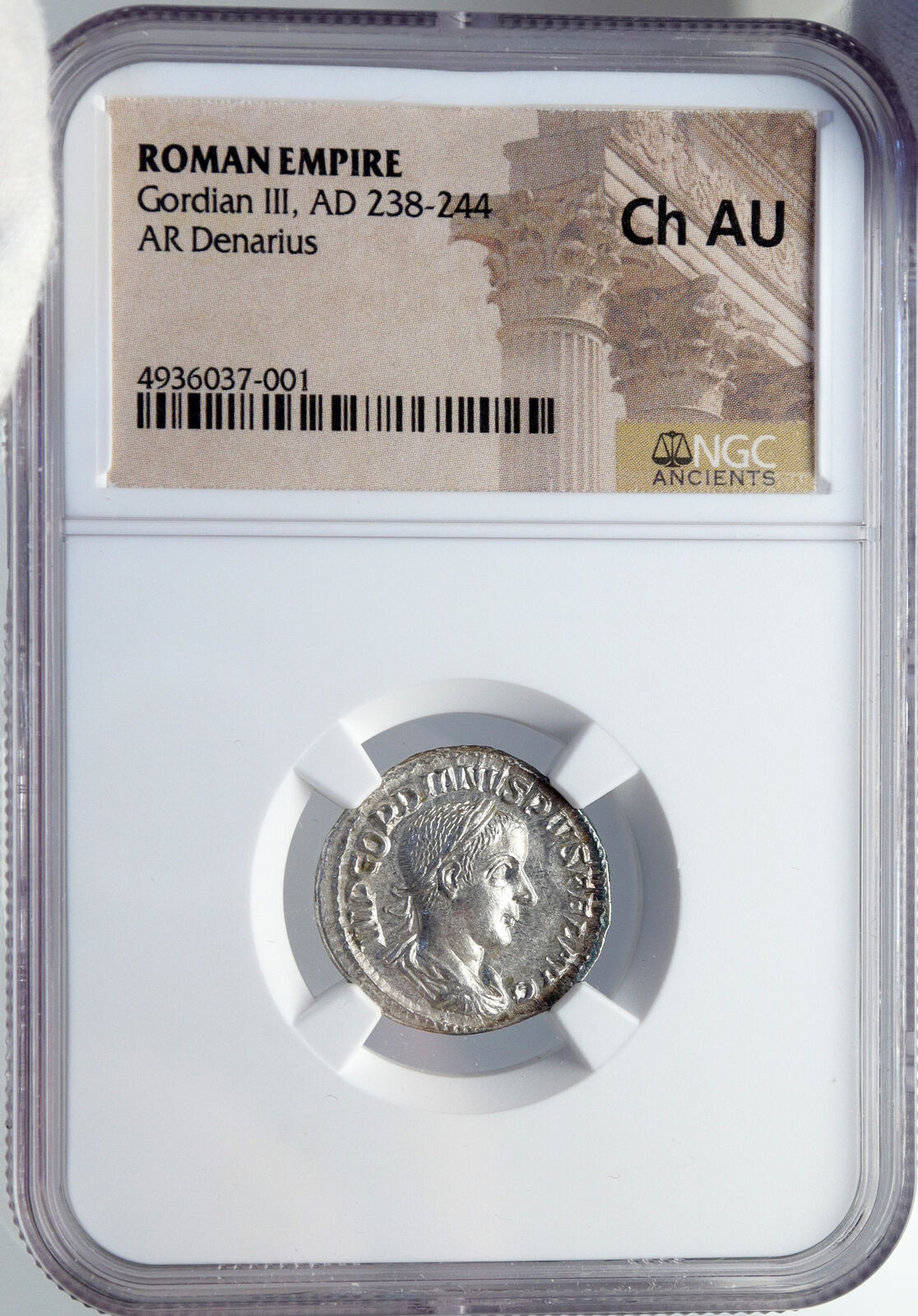 GORDIAN III Genuine Ancient Silver Roman Coin Farnese Hercules NGC Ch AU i82841