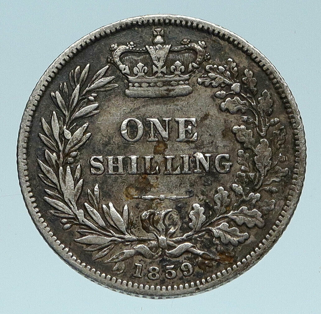 1859 UK Great Britain United Kingdom QUEEN VICTORIA Shilling Silver Coin i83200