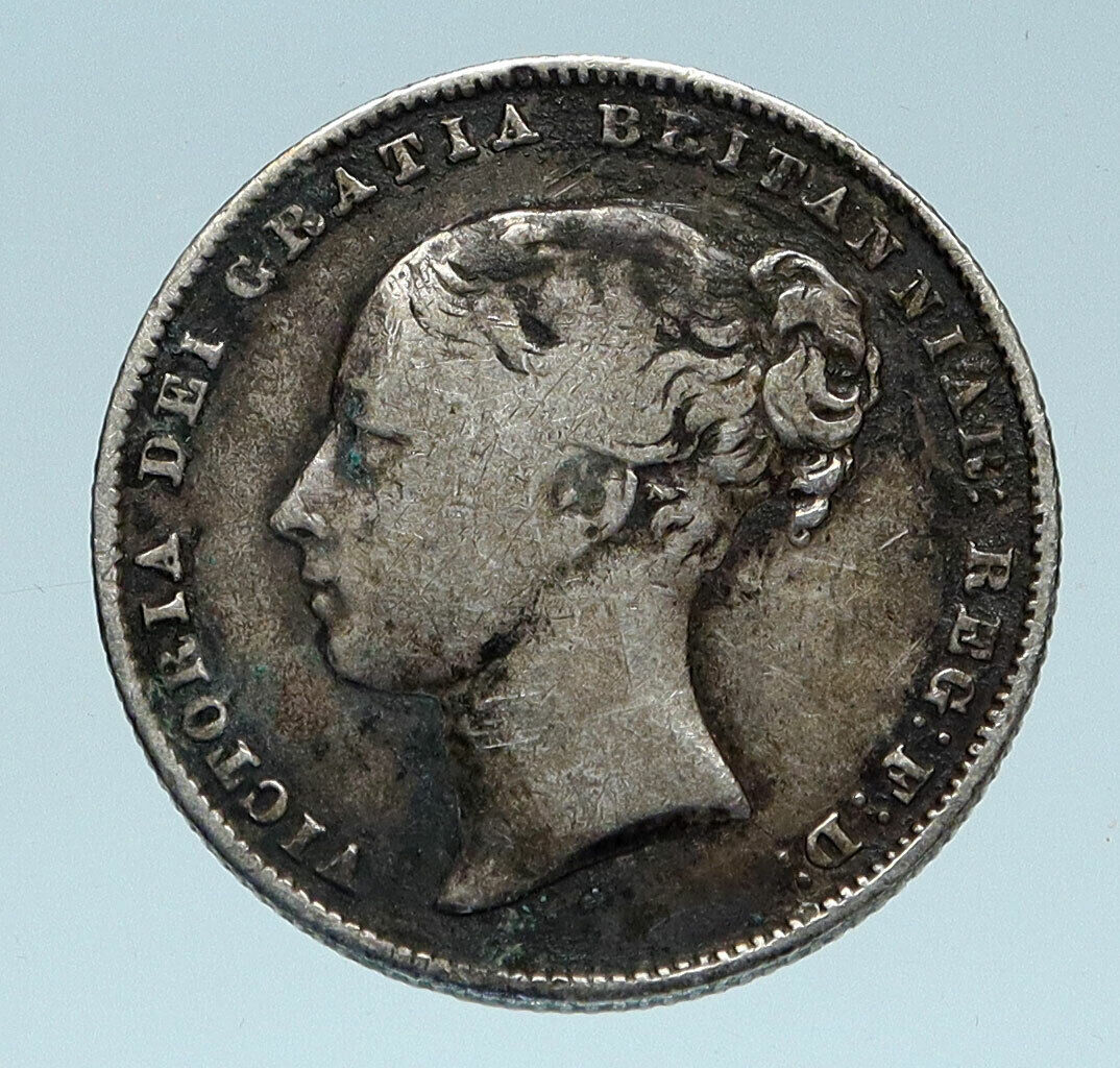 1859 UK Great Britain United Kingdom QUEEN VICTORIA Shilling Silver Coin i83200