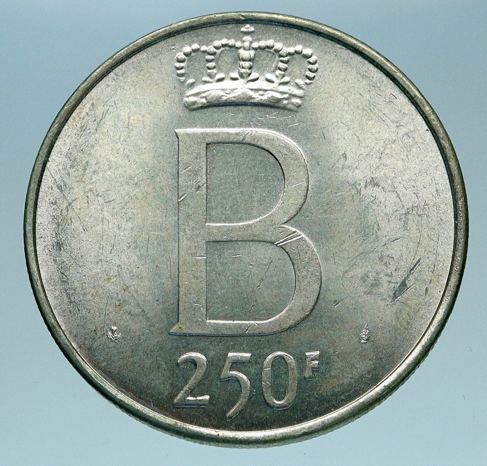 1976 BELGIUM King Baudouin Genuine Antique 25th Yr Silver 250 Francs Coin i83210