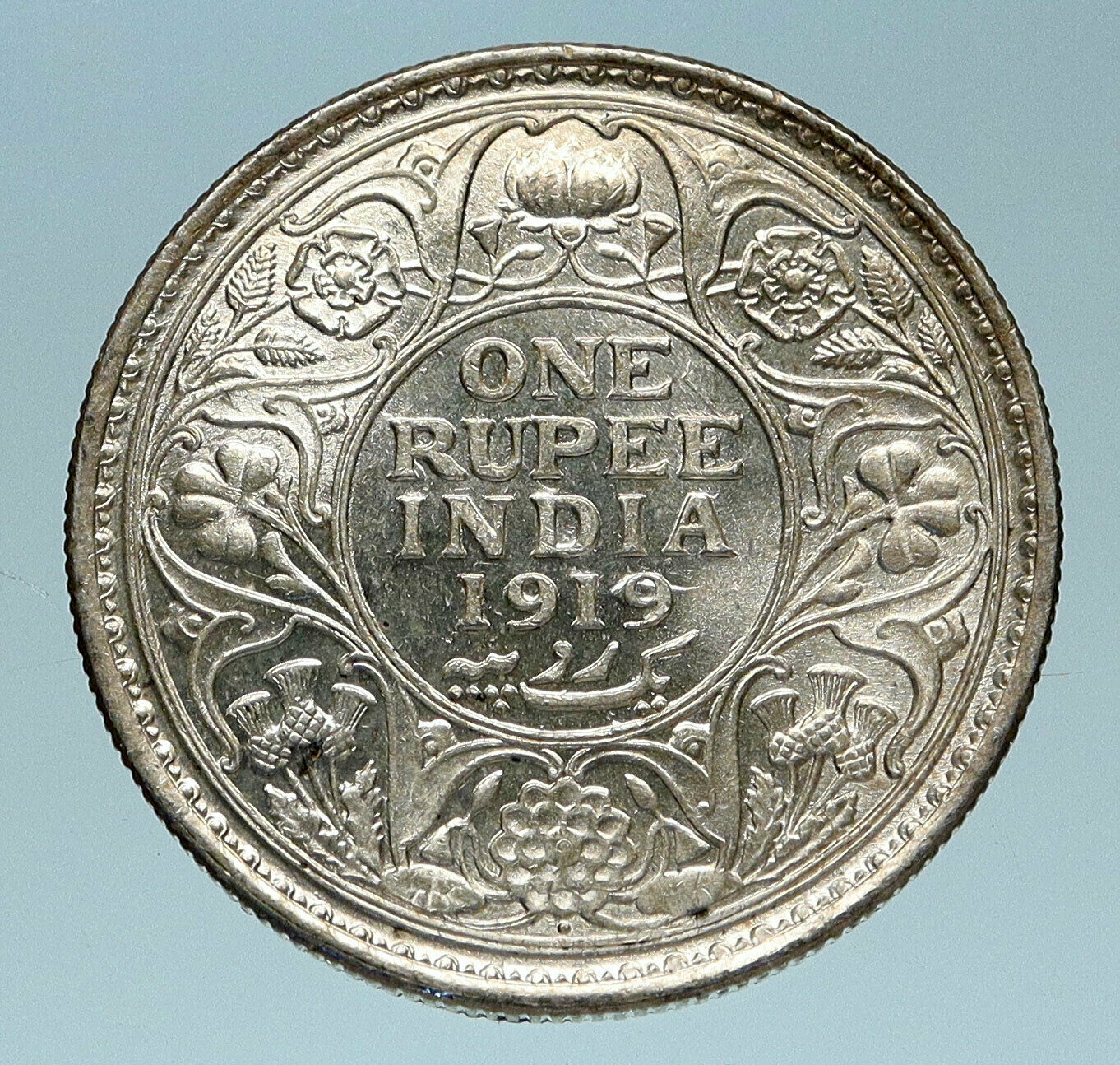 1919 INDIA UK King George V Silver Antique RUPEE Vintage Indian Coin i83237