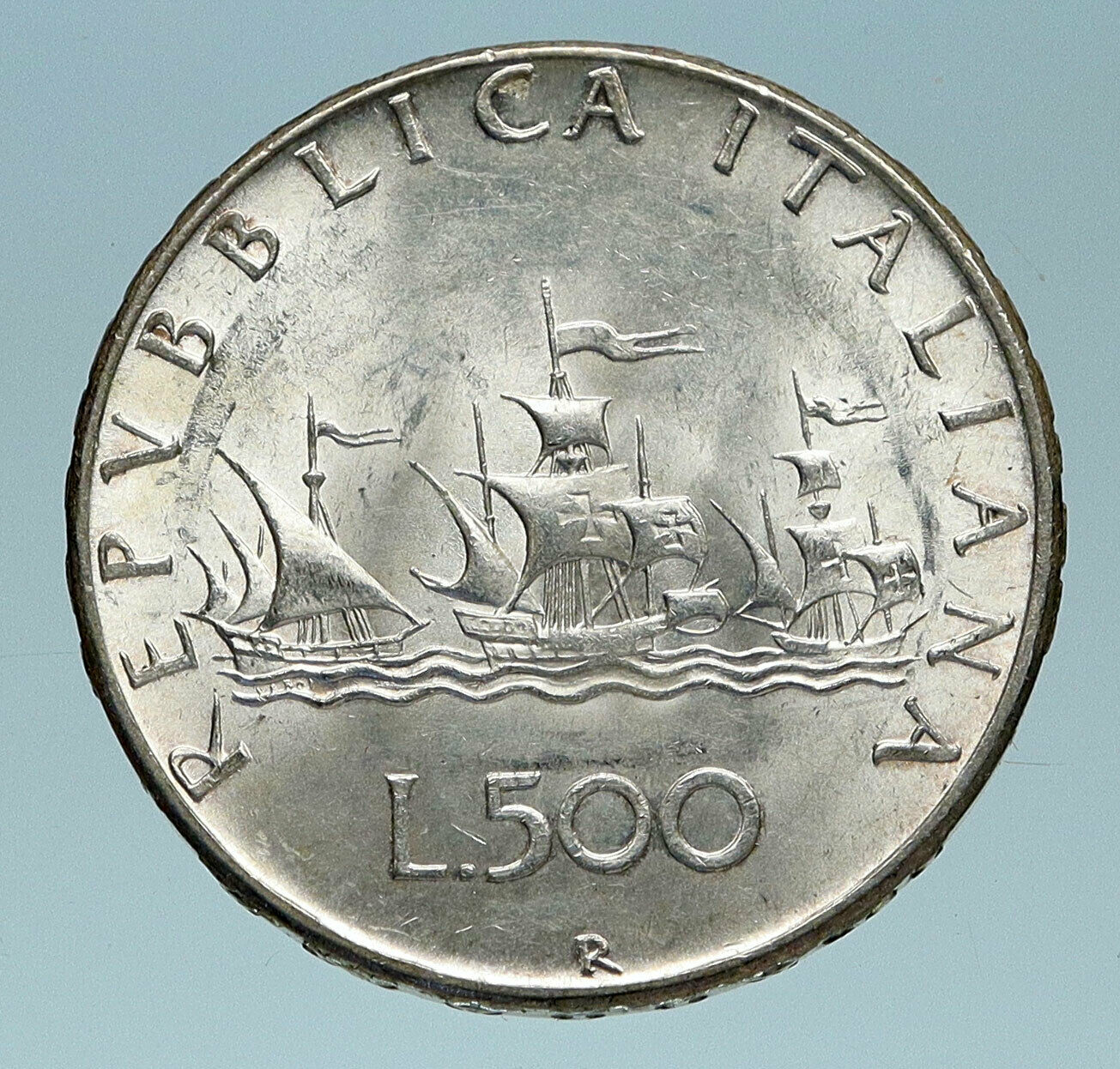 1966 ITALY - CHRISTOPHER COLUMBUS Ships to DISCOVER America SILVER Coin i83242