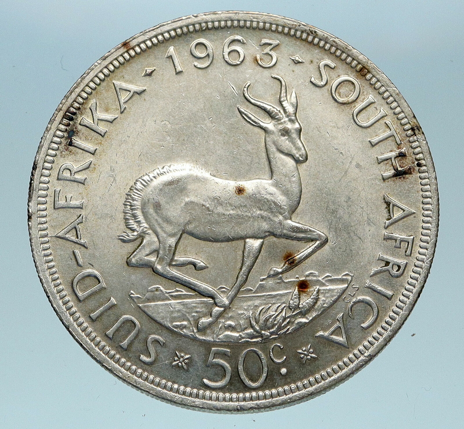 1963 SOUTH AFRICA Founder Jan van Riebeeck Deer OLD Silver 50 Cents Coin i83245