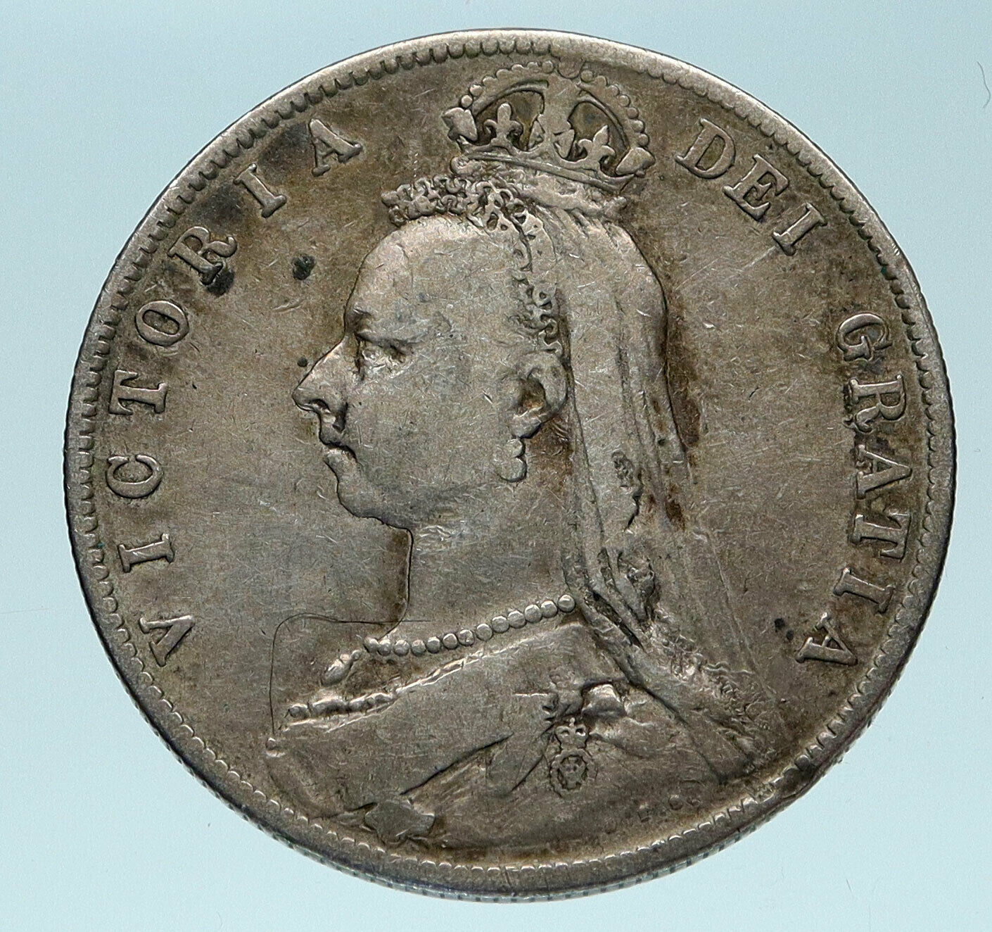 1889 UK Great Britain United Kingdom QUEEN VICTORIA 1/2 Crown Silver Coin i83259