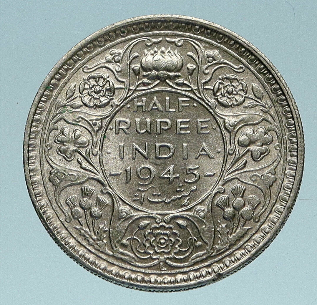 1945 L INDIA States UK George VI Antique OLD Silver 1/2 RUPEE Indian Coin i83261