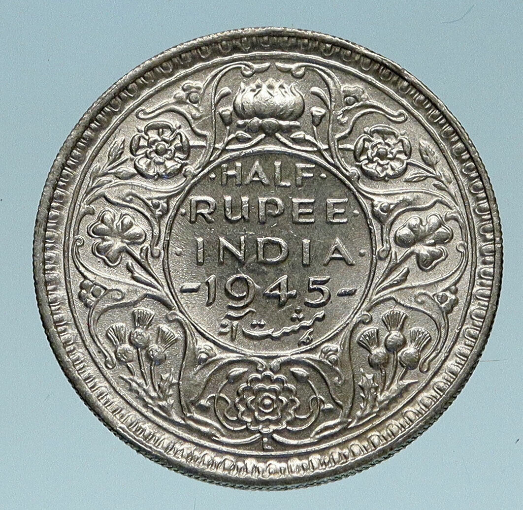 1945 L INDIA States UK George VI Antique OLD Silver 1/2 RUPEE Indian Coin i83260