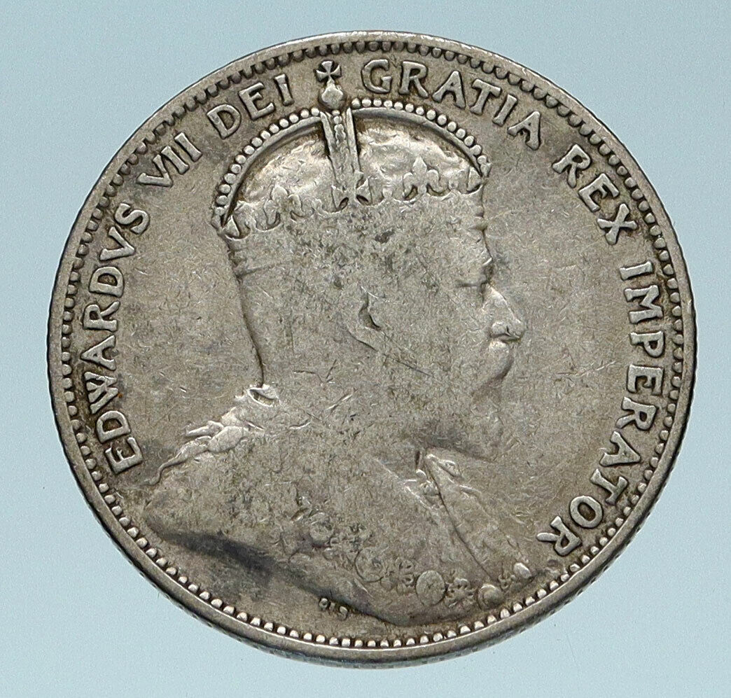 1910 CANADA UK King Edward VII w Crown OLD Genuine Silver 25 CENTS Coin i83280