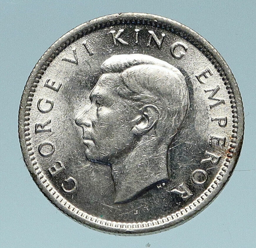 1943 NEW ZEALAND UK King George VI HUIA BIRD Antique Silver Sixpence Coin i83270