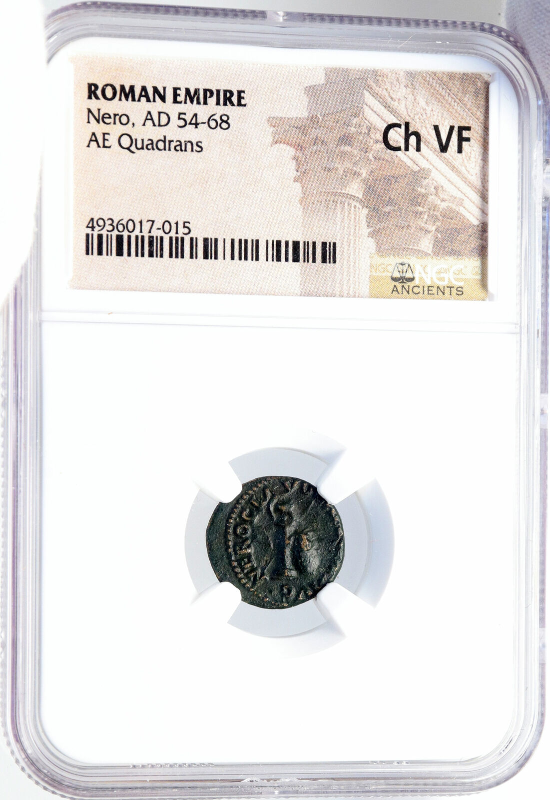 NERO Authentic Ancient 64AD Rome QUADRANS Roman Coin HELMET SHIELD NGC i82897