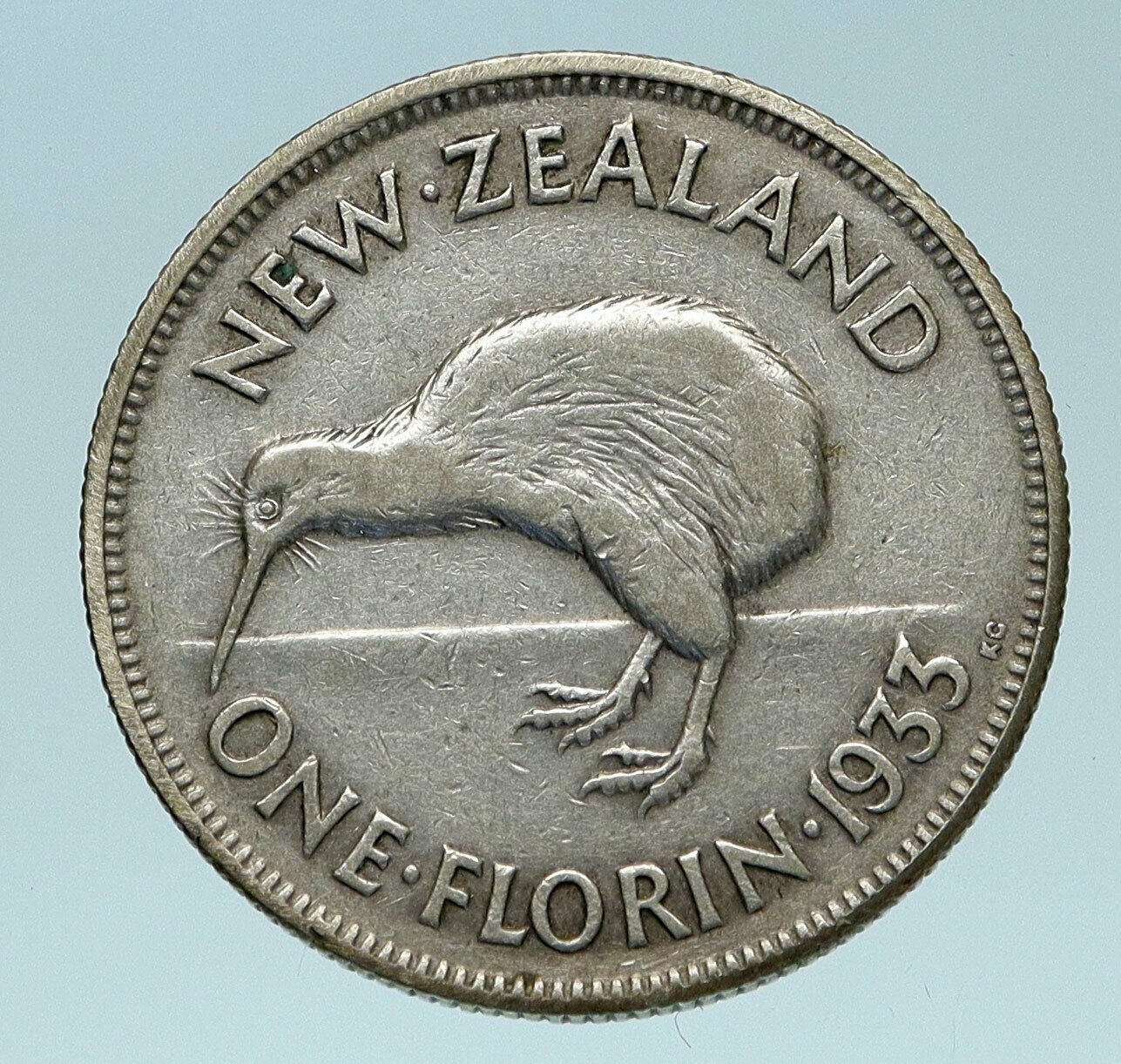 1933 NEW ZEALAND under UK King George V Silver Florin Coin w KIWI BIRD i83294