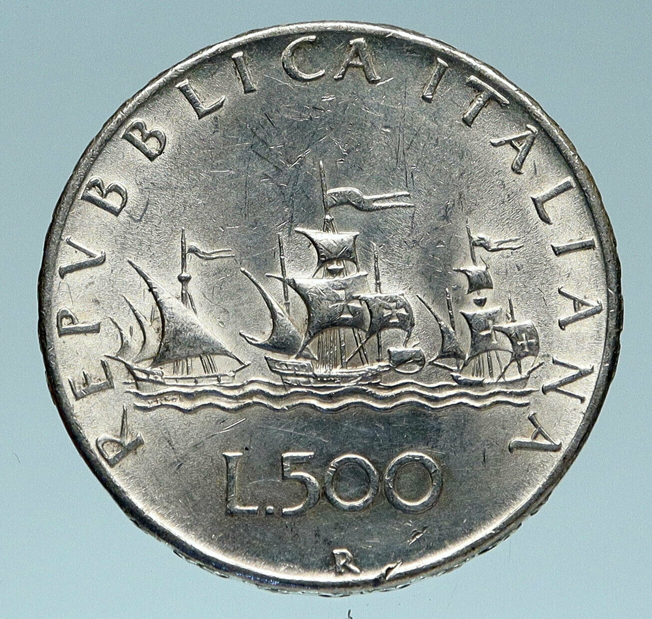 1966 ITALY - CHRISTOPHER COLUMBUS Ships to DISCOVER America SILVER Coin i83295