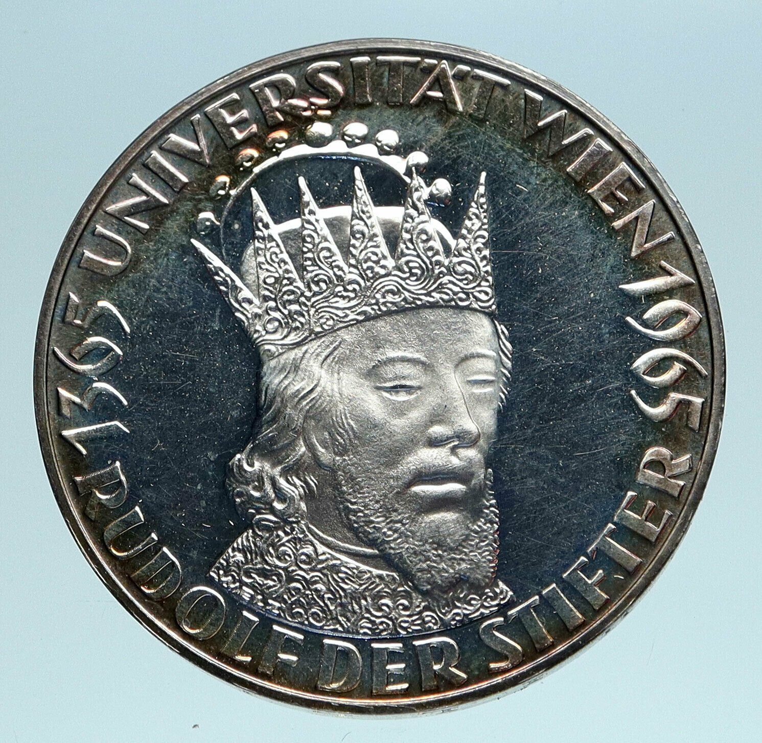 1965 AUSTRIA 600th of VIENNA UNIVERSITY Rudolf IV Der Stifter Silver Coin i83314