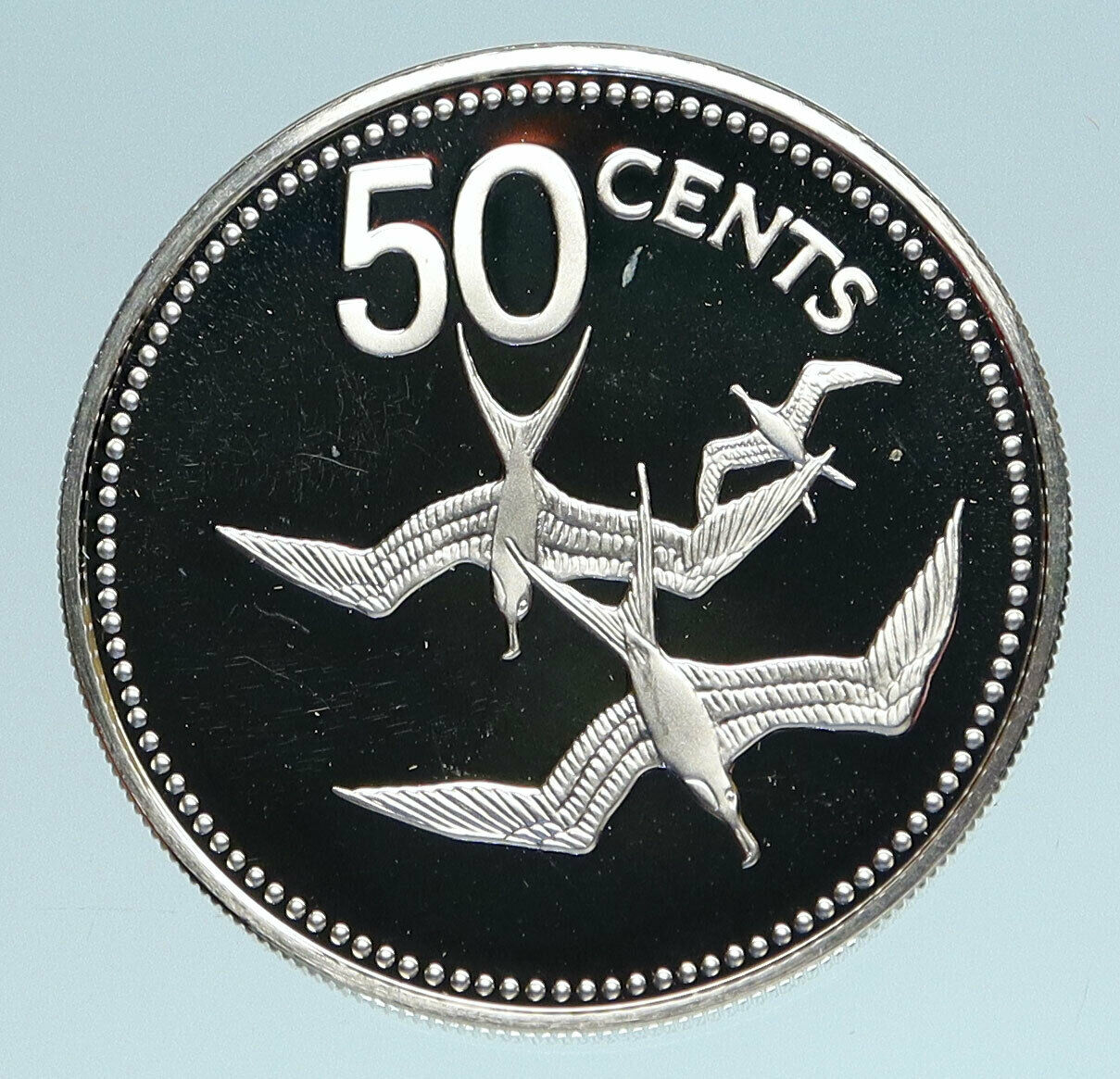 1975 BELIZE Avifauna FRIGATE BIRDS Old Genuine Proof Silver 50 Cents Coin i83317