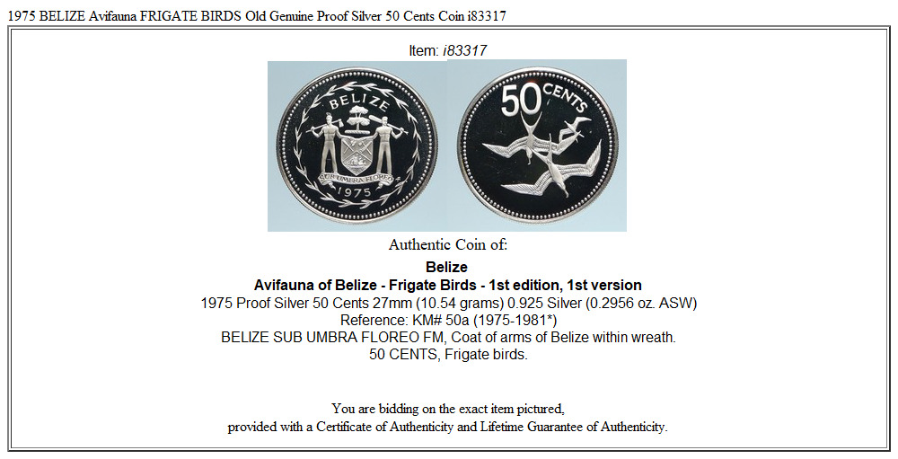 1975 BELIZE Avifauna FRIGATE BIRDS Old Genuine Proof Silver 50 Cents Coin i83317