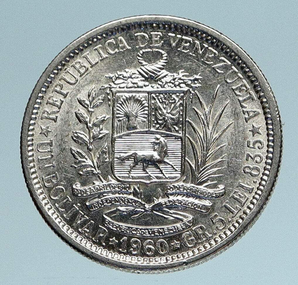 1960 Freemason President Simon Bolivar VENEZUELA Founder 1BLV Silver Coin i83326