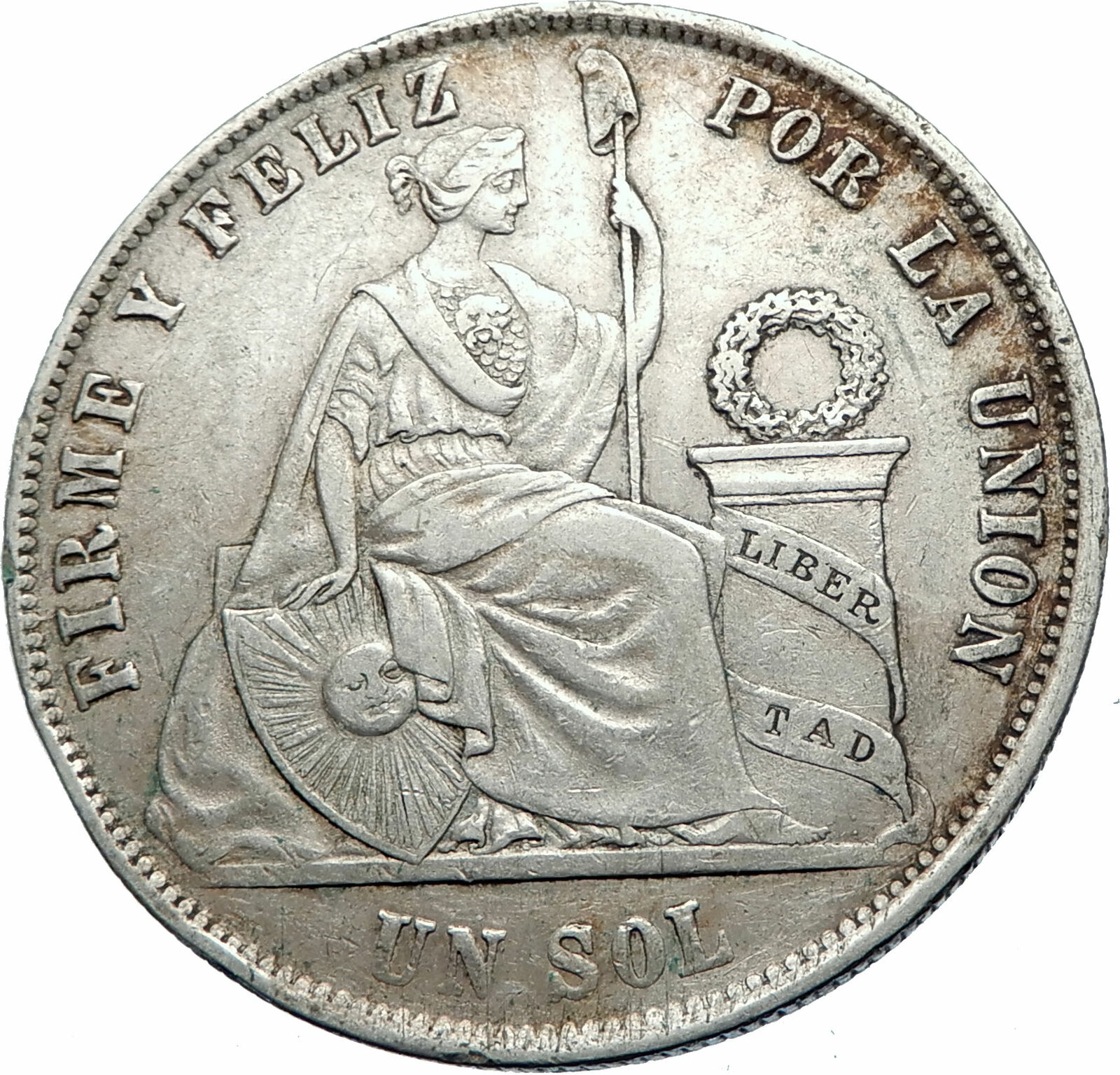 1874 YJ PERU South America 1 SOL Antique Original Silver Peruvian Coin i83331